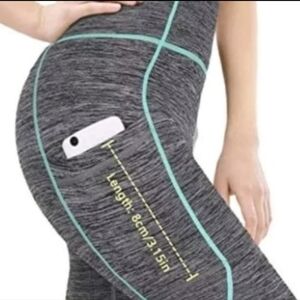 AQUI LEGEND Grey Yoga Leggings with Teal Stitching - NEW - Size Medium